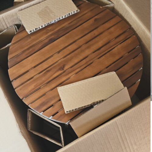 Round Wooden Slatted Table