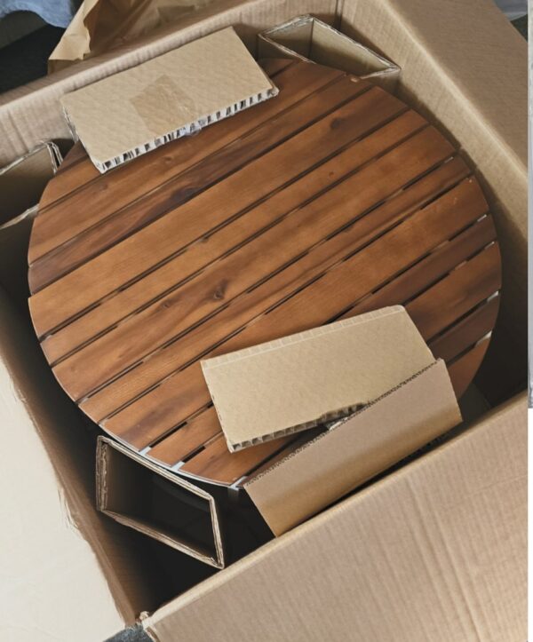 Round Wooden Slatted Table